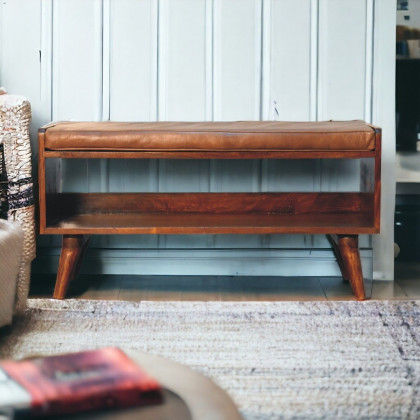 Artisan - Chestnut Bench With Brown Leather Seatpad
