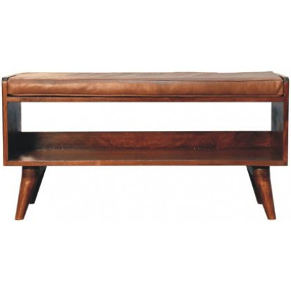 Artisan - Chestnut Bench With Brown Leather Seatpad