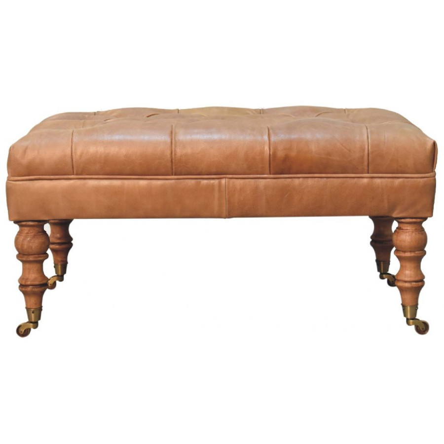 Artisan - Buffalo Tan Leather Ottoman With Castor Legs