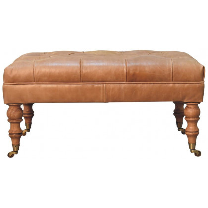 Artisan - Buffalo Tan Leather Ottoman With Castor Legs