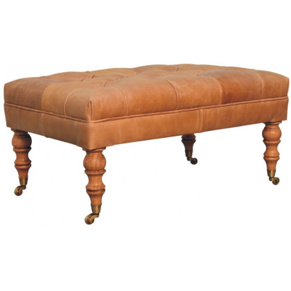 Artisan - Buffalo Tan Leather Ottoman With Castor Legs