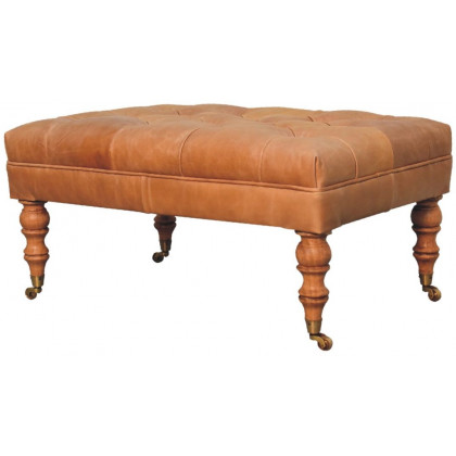 Artisan - Buffalo Tan Leather Ottoman With Castor Legs
