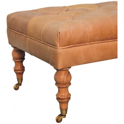 Artisan - Buffalo Tan Leather Ottoman With Castor Legs