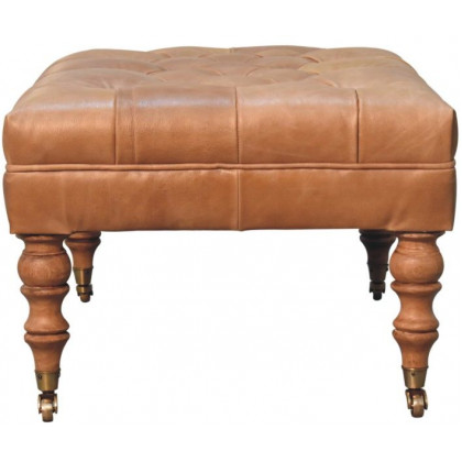 Artisan - Buffalo Tan Leather Ottoman With Castor Legs
