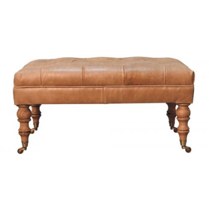 Artisan - Buffalo Tan Leather Ottoman With Castor Legs