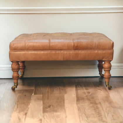 Artisan - Buffalo Tan Leather Ottoman With Castor Legs