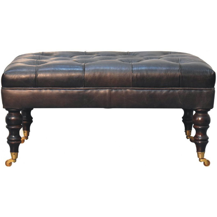 Artisan - Buffalo Ash Black Leather Ottoman With Castor Legs
