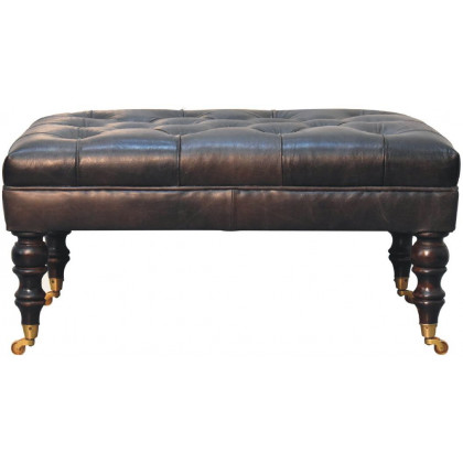 Artisan - Buffalo Ash Black Leather Ottoman With Castor Legs