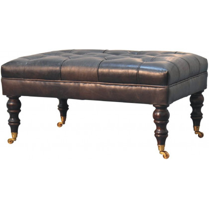 Artisan - Buffalo Ash Black Leather Ottoman With Castor Legs