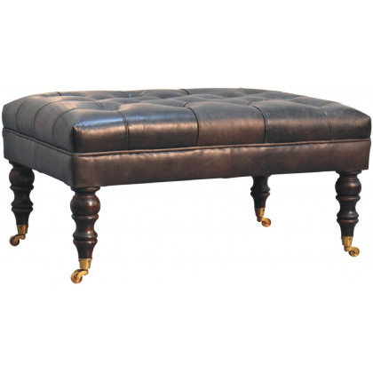 Artisan - Buffalo Ash Black Leather Ottoman With Castor Legs