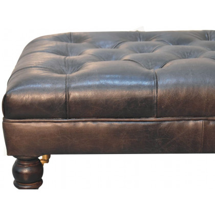 Artisan - Buffalo Ash Black Leather Ottoman With Castor Legs