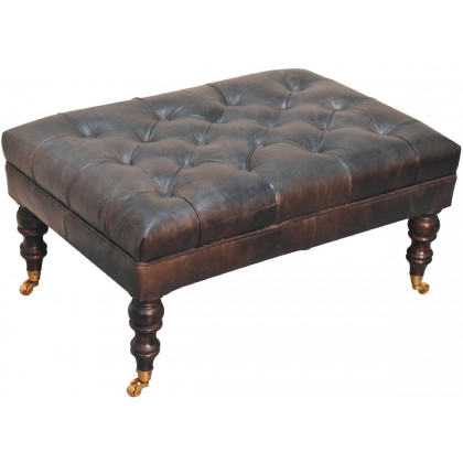 Artisan - Buffalo Ash Black Leather Ottoman With Castor Legs