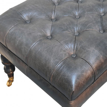 Artisan - Buffalo Ash Black Leather Ottoman With Castor Legs