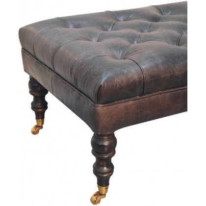 Artisan - Buffalo Ash Black Leather Ottoman With Castor Legs