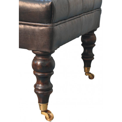 Artisan - Buffalo Ash Black Leather Ottoman With Castor Legs
