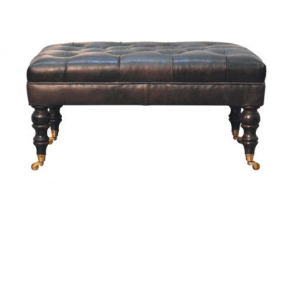 Artisan - Buffalo Ash Black Leather Ottoman With Castor Legs