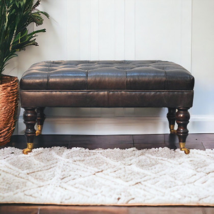Artisan - Buffalo Ash Black Leather Ottoman With Castor Legs
