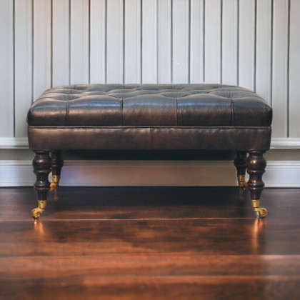Artisan - Buffalo Ash Black Leather Ottoman With Castor Legs