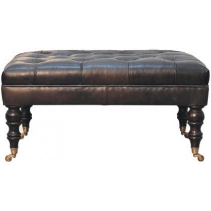 Artisan - Buffalo Ash Black Leather Ottoman With Castor Legs
