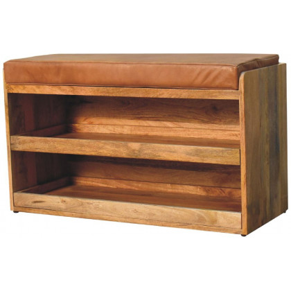 Artisan - Buffalo Hide Pull Out Oak-Ish Shoe Storage Bench