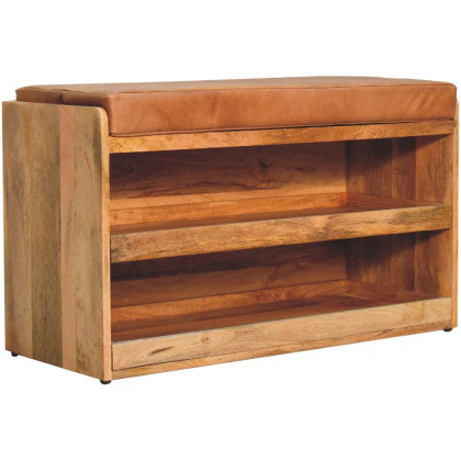 Artisan - Buffalo Hide Pull Out Oak-Ish Shoe Storage Bench