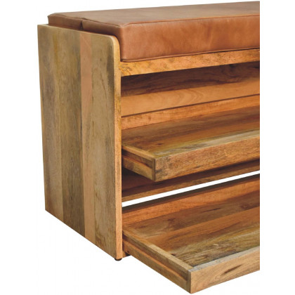 Artisan - Buffalo Hide Pull Out Oak-Ish Shoe Storage Bench