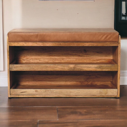 Artisan - Buffalo Hide Pull Out Oak-Ish Shoe Storage Bench