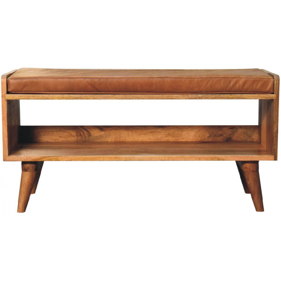 Artisan - Oak-Ish Bench With Tan Leather Seatpad