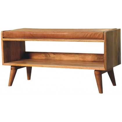 Artisan - Oak-Ish Bench With Tan Leather Seatpad