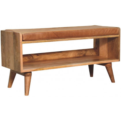 Artisan - Oak-Ish Bench With Tan Leather Seatpad