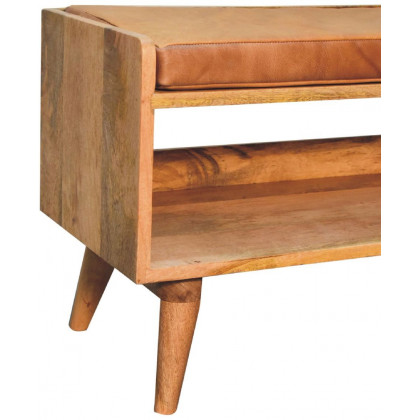 Artisan - Oak-Ish Bench With Tan Leather Seatpad