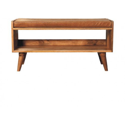 Artisan - Oak-Ish Bench With Tan Leather Seatpad