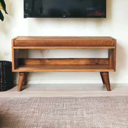 Artisan - Oak-Ish Bench With Tan Leather Seatpad