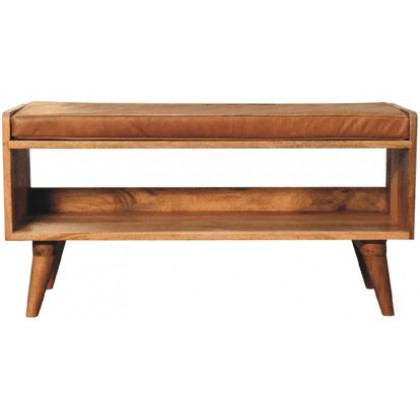 Artisan - Oak-Ish Bench With Tan Leather Seatpad
