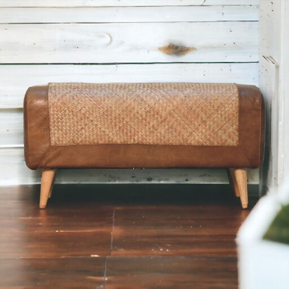 Artisan - Large Seagrass Buffalo Hide Nordic Bench