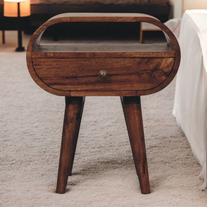 Artisan - Honey Caramel Circular Bedside With Open Slot