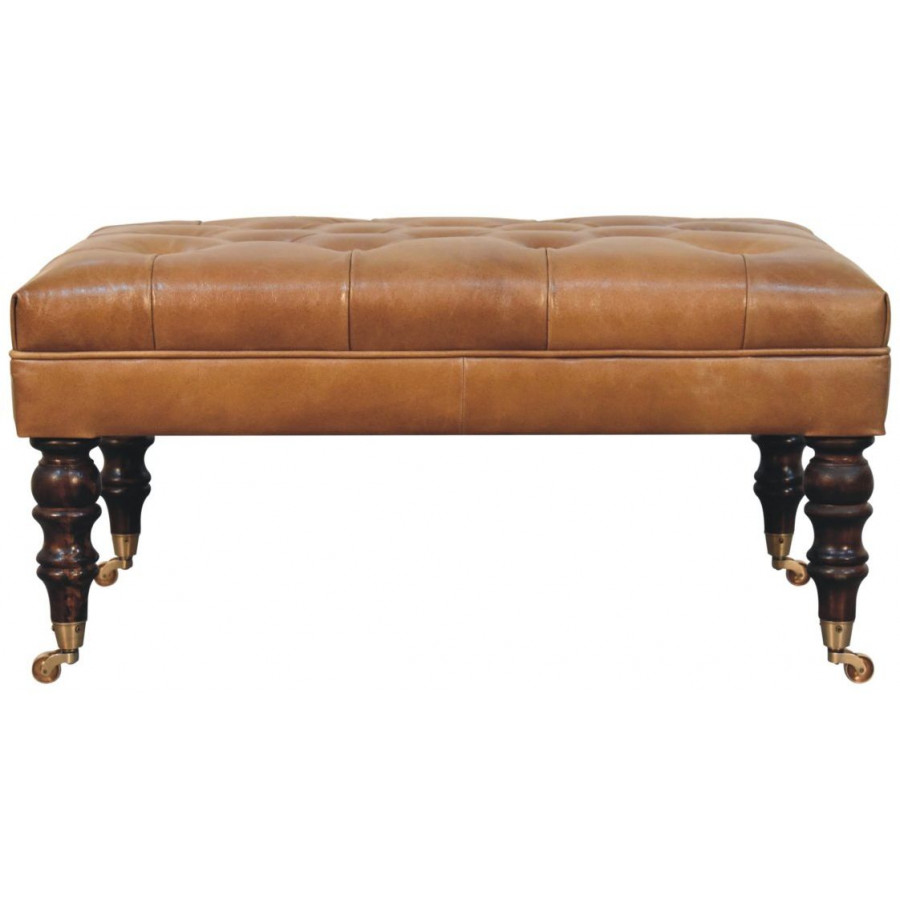 Artisan - California Walnut Buffalo Brown Leather Ottoman With Castor Legs