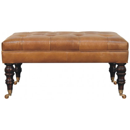 Artisan - California Walnut Buffalo Brown Leather Ottoman With Castor Legs