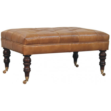 Artisan - California Walnut Buffalo Brown Leather Ottoman With Castor Legs