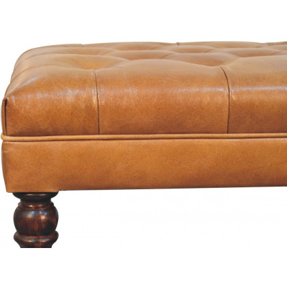 Artisan - California Walnut Buffalo Brown Leather Ottoman With Castor Legs