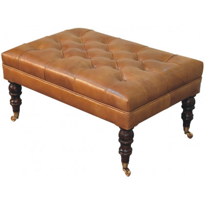Artisan - California Walnut Buffalo Brown Leather Ottoman With Castor Legs