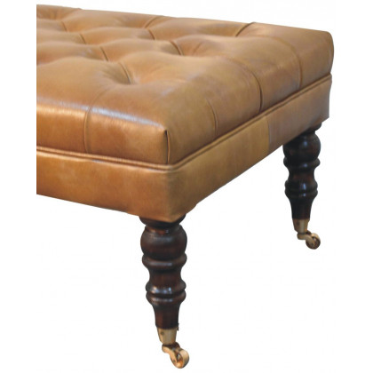 Artisan - California Walnut Buffalo Brown Leather Ottoman With Castor Legs