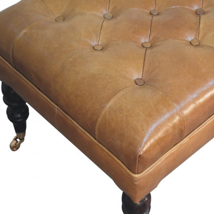 Artisan - California Walnut Buffalo Brown Leather Ottoman With Castor Legs