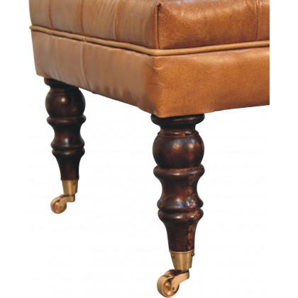 Artisan - California Walnut Buffalo Brown Leather Ottoman With Castor Legs