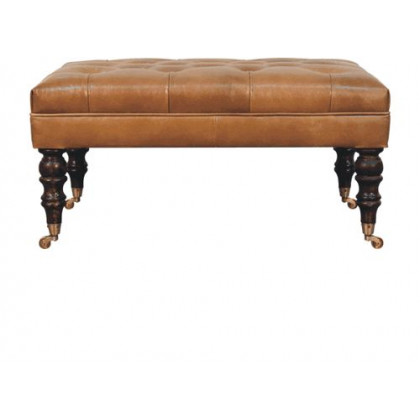 Artisan - California Walnut Buffalo Brown Leather Ottoman With Castor Legs