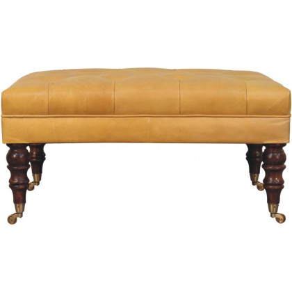 Artisan - Honey Caramel Buffalo Tan Leather Ottoman With Castor Legs