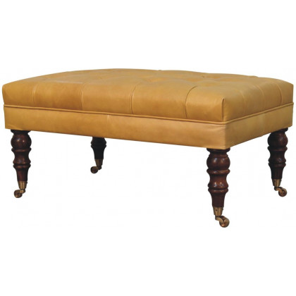 Artisan - Honey Caramel Buffalo Tan Leather Ottoman With Castor Legs