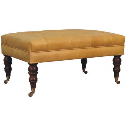 Artisan - Honey Caramel Buffalo Tan Leather Ottoman With Castor Legs