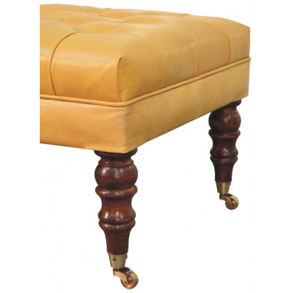 Artisan - Honey Caramel Buffalo Tan Leather Ottoman With Castor Legs