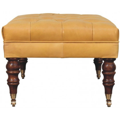 Artisan - Honey Caramel Buffalo Tan Leather Ottoman With Castor Legs